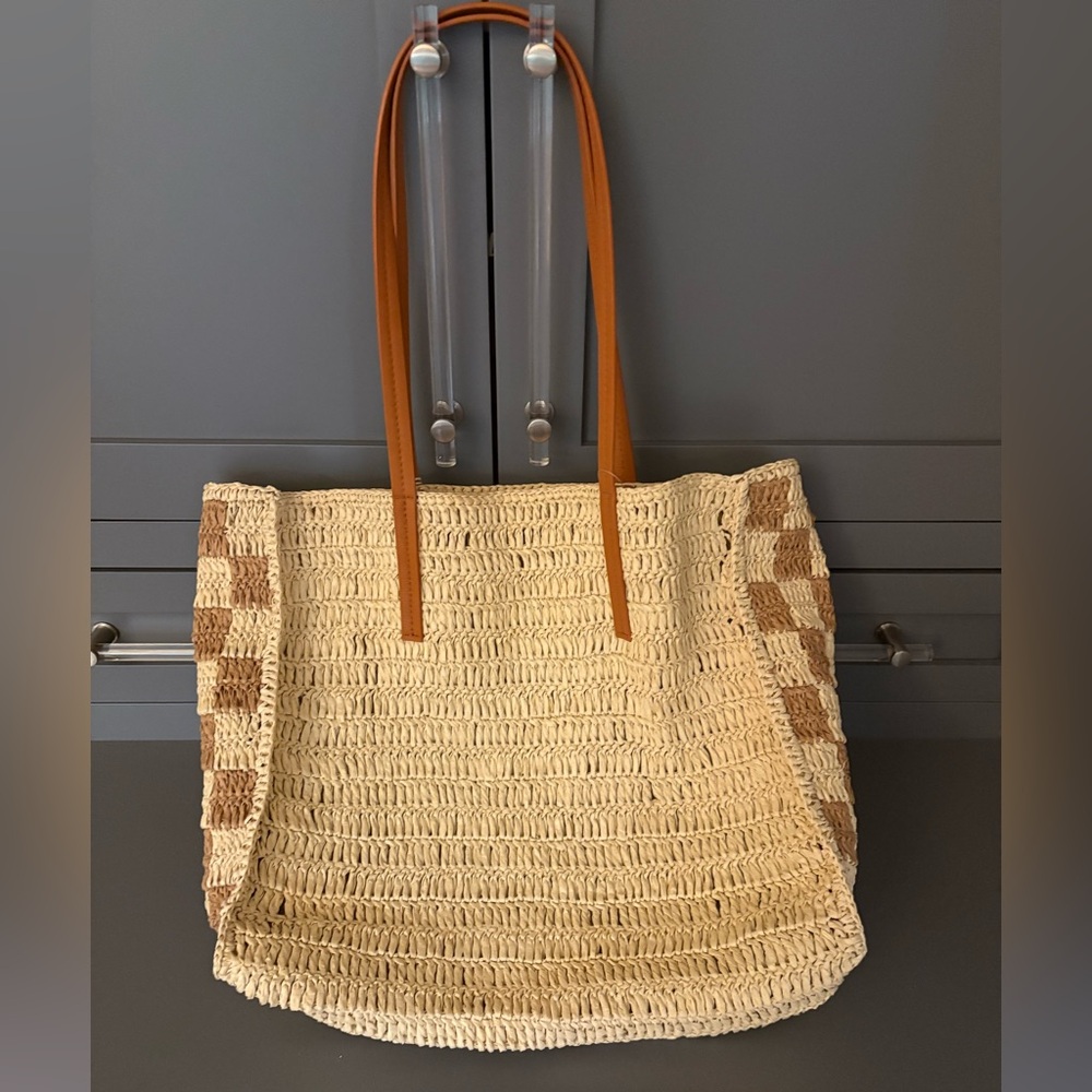 Woven Tan and Brown Tote Bag